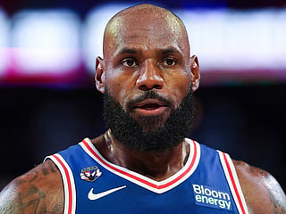 LeBron James #23 of the Philadelphia 76ers looks on during a game against the Cleveland Cavaliers at Xfinity Mobile Arena on October 22, 2026 in Philadelphia, Pennsylvania.