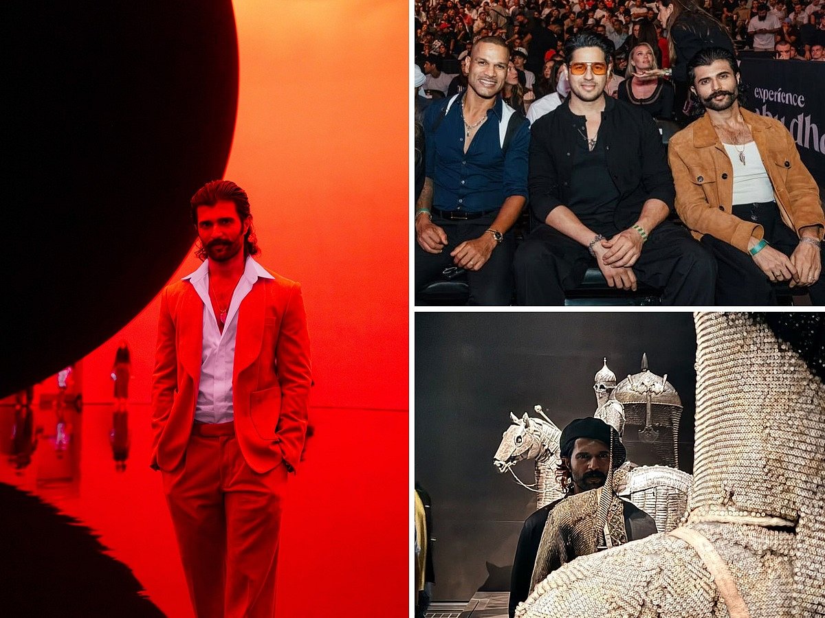 Actor Vijay Deverakonda enjoys a weekend in Abu Dhabi, visiting cultural attractions and attending a UFC event. He also poses with Bollywood actor Sidharth Malhotra and former India cricketer Shikhar Dhawan.