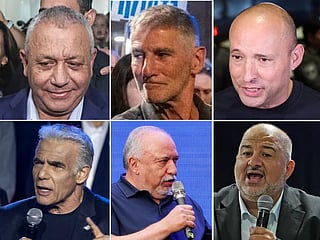 Clockwise from top left: Gadi Eisenkot, Yair Golan, Naftali Bennett, Mansour Abbas, Avigdor Lieberman, and Yair Lapid.