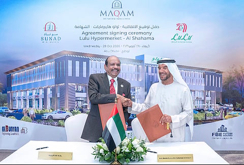 The deal was sealed in Beach Rotana Abu Dhabi today with a handshake and a signature between His Highness Sheikh Suroor bin Mohammed Al Nahyan, owner of Maqam International Holding Company, and Yusuff Ali M.A., chairman of LuLu Group.