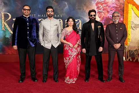 Namit Malhotra, Ranbir Kapoor, Sai Pallavi, Yash and Nitesh Tiwari attend the Los Angeles Premiere of Sony Pictures' "Ramayana: Rise Of A Legend" at Academy Museum of Motion Pictures on October 27, 2026 in Los Angeles, California.