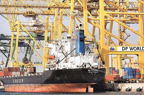 A cargo ship is being loaded at Dubai Port World in Jebel Ali. Dubai’s non-oil foreign trade strongly rebounded from the challenges posed by the global economic repercussions of COVID-19.