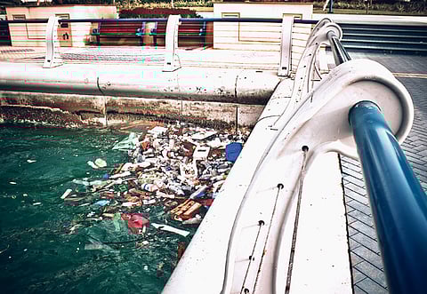 Rubbish piled in a corner on Abu Dhabi Corniche. 
