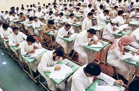 Saudi students sit for their final high school exams in Jeddah in a file photo.