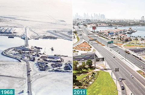 Al Maktoum Bridge, Dubai: Then and now.