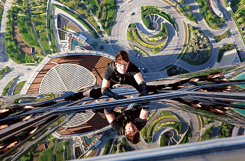 Tom Cruise scales the Burj Khalifa in Mission: Impossible – Ghost Protocol.