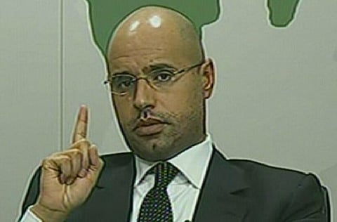 An image grab taken off Libya's state television station shows a televised address by Libyan leader Muammar Gaddafi's son, Saif Al Islam, as fears grew that hundreds of people had been killed in crackdown on demonstrators.