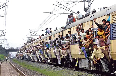 A crowded passenger train in Patna, capital of the state of Bihar. According to a new study from the University of Washington, instead of growing throughout, India's population would peak in 2050 and then decline to 70% of that number by the end of the century. 