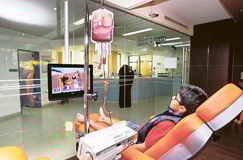 A patient undergoes blood transfusion at Latifa Hospital in Dubai. Photo for illustrative purposes