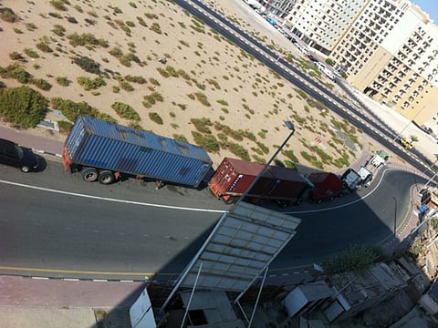 International City - from residential area to parking lot for noisy trucks