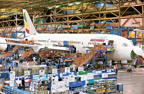 Assembly of Boeing’s 787 Dreamliner at the factory in Everette, Washington.  Boeing is reopening factories in three states where stay-at-home mandates remain in place.