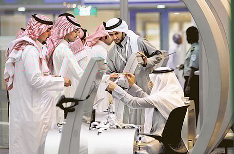 Saudis at a job fair in Riyadh. Saudi's economic recovery is expected to accelerate in the second half of this year as the second wave of the pandemic recedes, vaccines become widely available, and oil production cuts are tapered.