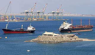 Cargo ships at the Port of Aden in southern Yemen. 