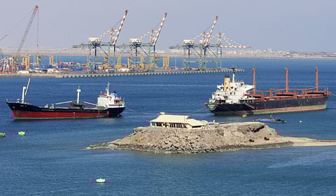 Cargo ships at the Port of Aden in southern Yemen. For illustrative purposes only
