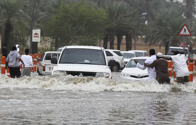 A flooded street after heavy rains in Riyadh. 