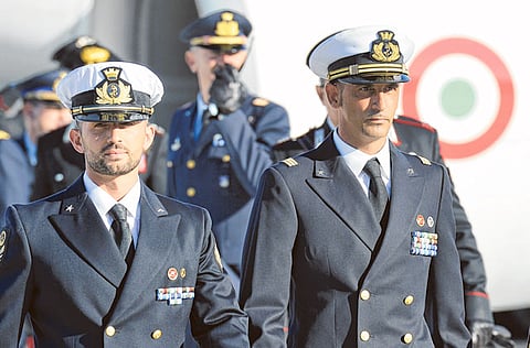 Italian marines Massimiliano Latorre (R) and Salvatore Girone (L) arrive at Ciampino airport near Rome in 2019. India’s top court has closed all proceedings against the two Italian marines over the shooting of two fishermen off the Kerala coast in 2012.