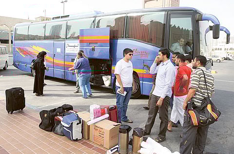 File photo: A group of Umrah pilgrims preparing to leave for Saudi Arabia.  