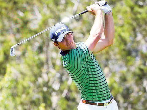 Billy Horschel hits his tee shot on the seventh hole during the second round of the
Valero Texas Open at the AT &T Oaks Course at TPC San Antonio on Friday.