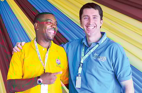 Dave Cameron (left) with an official of Caribbean Premier League, during his tenure as the head of Cricket West Indies.