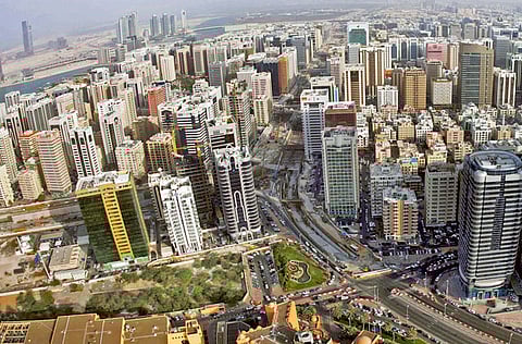 An aerial view of the Abu Dhabi skyline. 
