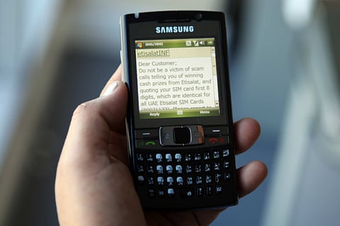 Etisalat’s text message warning customers about phone scams.
