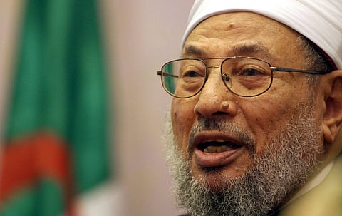 A file picture taken on March 28, 2007, shows Egyptian-born cleric Shaikh Yusuf Al-Qaradawi speaking during a press conference held on the eve of the 5th International Al-Quds (Jerusalem) conference, in Algiers. 