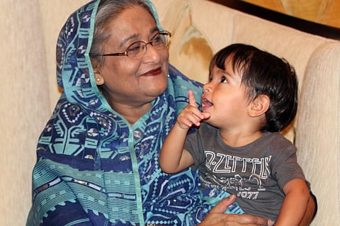 Sheikh Hasina Bangladeshi Prime minister with her grandson in Abu Dhabi. 