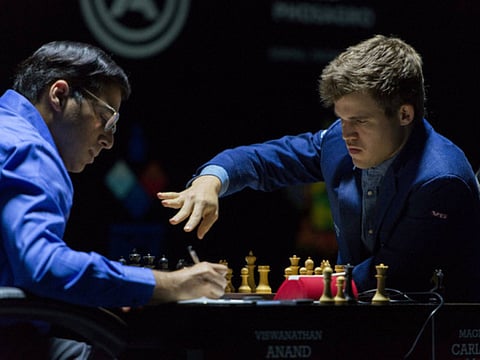 Norway’s Magnus Carlsen, right, will defend his world champion title against Russia's Ian Nepomniachtchi at Dubai Exhibition Centre in November, 2021