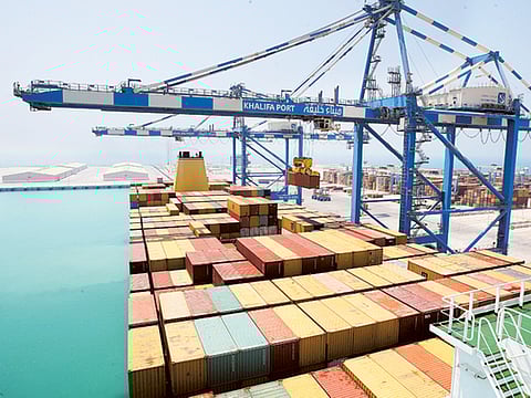 Container ships at the Khalifa Port in Taweela during the commencement of commercial
operations by Abu Dhabi Ports company.