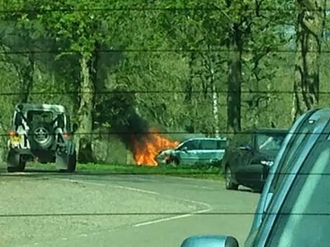 Watch: Car catches fire in lion enclosure at Longleat Safari Park