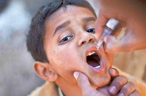 A Pakistani child is vaccinated against polio in Islamabad.
