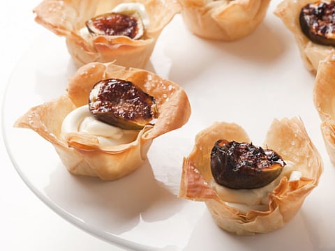 Fig and cheese filo squares
