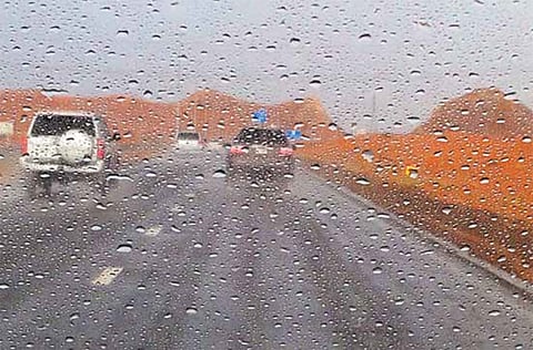 Rain at Khatam area on way to Kalba, UAE. For illustrative purposes only.