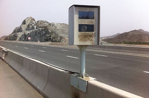 A damaged speed radar in Fujairah on July 9, 2014.
