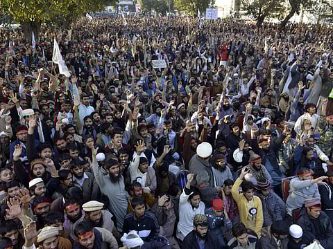 File picture shows Pakistani protesters shouting slogans during a protest against the printing of satirical sketches of the Prophet Mohammed (PBUH) by French magazine Charlie Hebdo, in Lahore on January 18, 2015.  