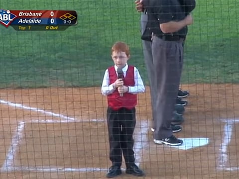 Watch: Boy, 7, belts out national anthem despite hiccups