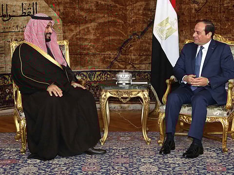 In this file picture, Egyptian President Abdul-Fattah Al Sissi is seen with Saudi Crown Prince Mohammed Bin Salman in Cairo.