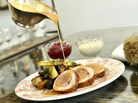Boned and Rolled Butter Ball Turkey, roast potato and brussel sprouts