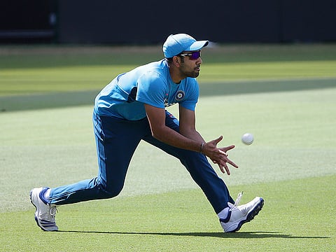 Rohit Sharma fields during an India training session