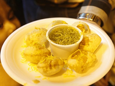 Pani puri, an Indian street food at Global Village in Dubai