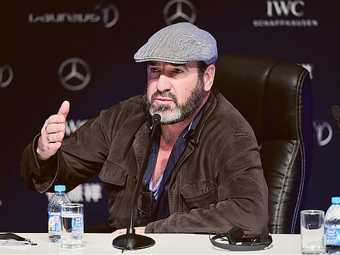 Eric Cantona speaks at a Laureus World Sports Award function. The French striker had left an indelible mark during his stay with Manchester United.