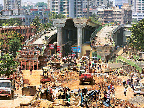 A flyover under construction in Mumbai. India’s economy is on track for its slowest growth since 2009.