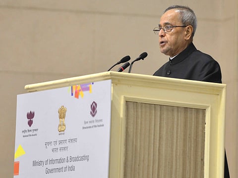 Pranab Mukherjee during a speech at Vigyan Bhavan in New Delhi, in this file photo on May 3, 2015.  