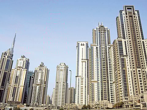 A view of towers and hotels at Business Bay in Dubai.