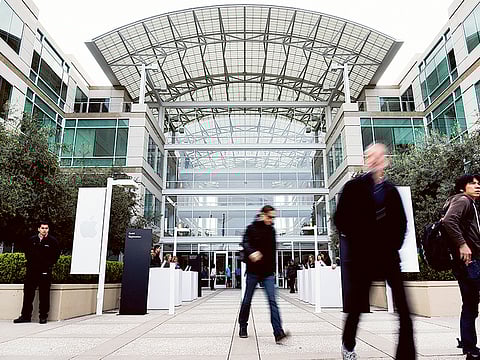 The Apple headquarters in Cupertino, California. Apple and Google said they were building software into smartphones that would tell people if they were recently in contact with someone who was infected with it.