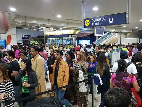 Huge crowd at the Dubai Mall metro station