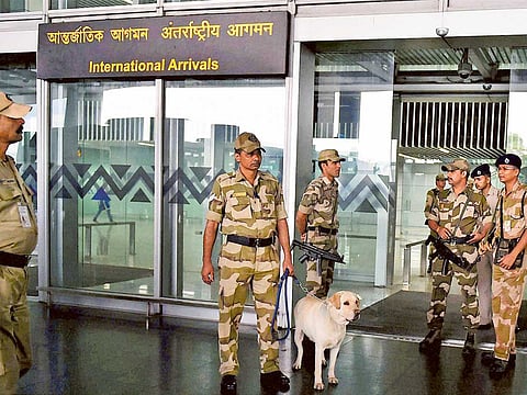 Security personnel at the Netaji Subhash Chandra Bose International Airport in Kolkata. Citing the 9/11 attack in the US, Bansal said that India needs to start thinking along the lines of the US.