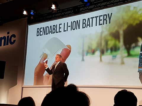 File photo: Joseph M. Taylor, chairman and CEO of Panasonic Corporation of North America, has unveiled the flexible batteries at the Consumer Electronics Show (CES) in Las Vegas