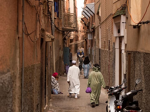 A view of a street in the “Mellah” Jewish quarter of the Medina in Marrakesh. Since the quarter was restored, there have been more and more tourists to the spot.