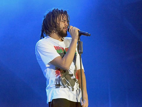 J Cole performing during the After Race Concert at Du Arena in Yas Island, Abu Dhabi.